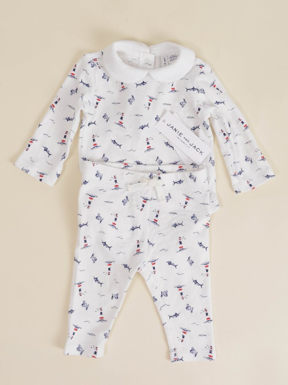 Janie and Jack Baby Boy Nautical Lighthouse 2 Piece Set 0-3 Months